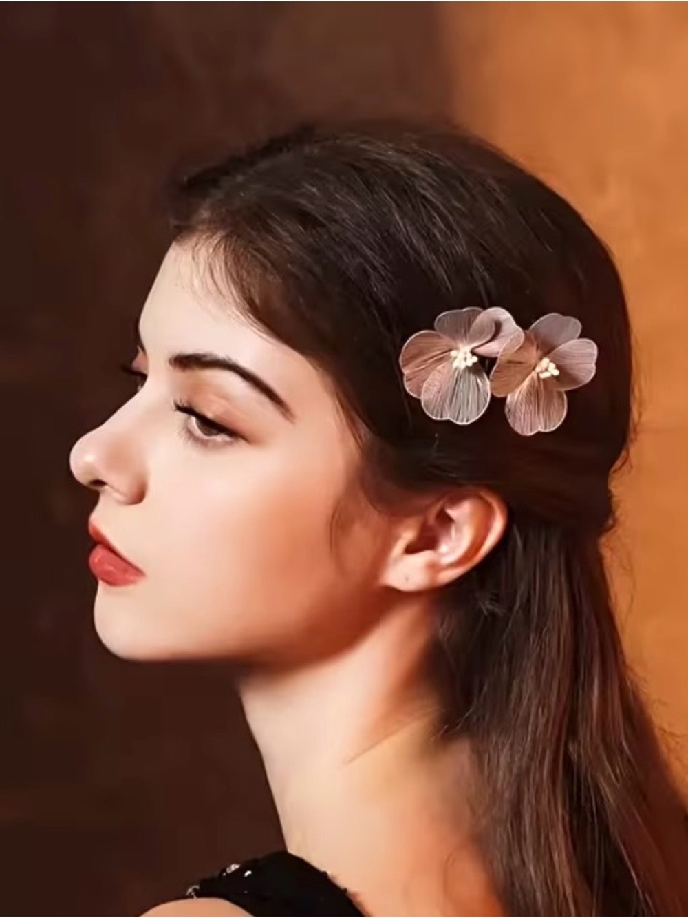 Floral Hair Clip Set - Neutral Pale Pink Flower Accents